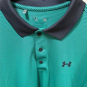 Under Armour Men's Teal and Black Striped Polo